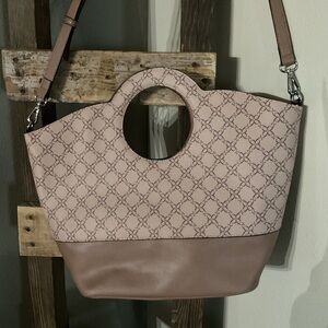 Nine West Brown and Tan Tote Bag with Circular Handle